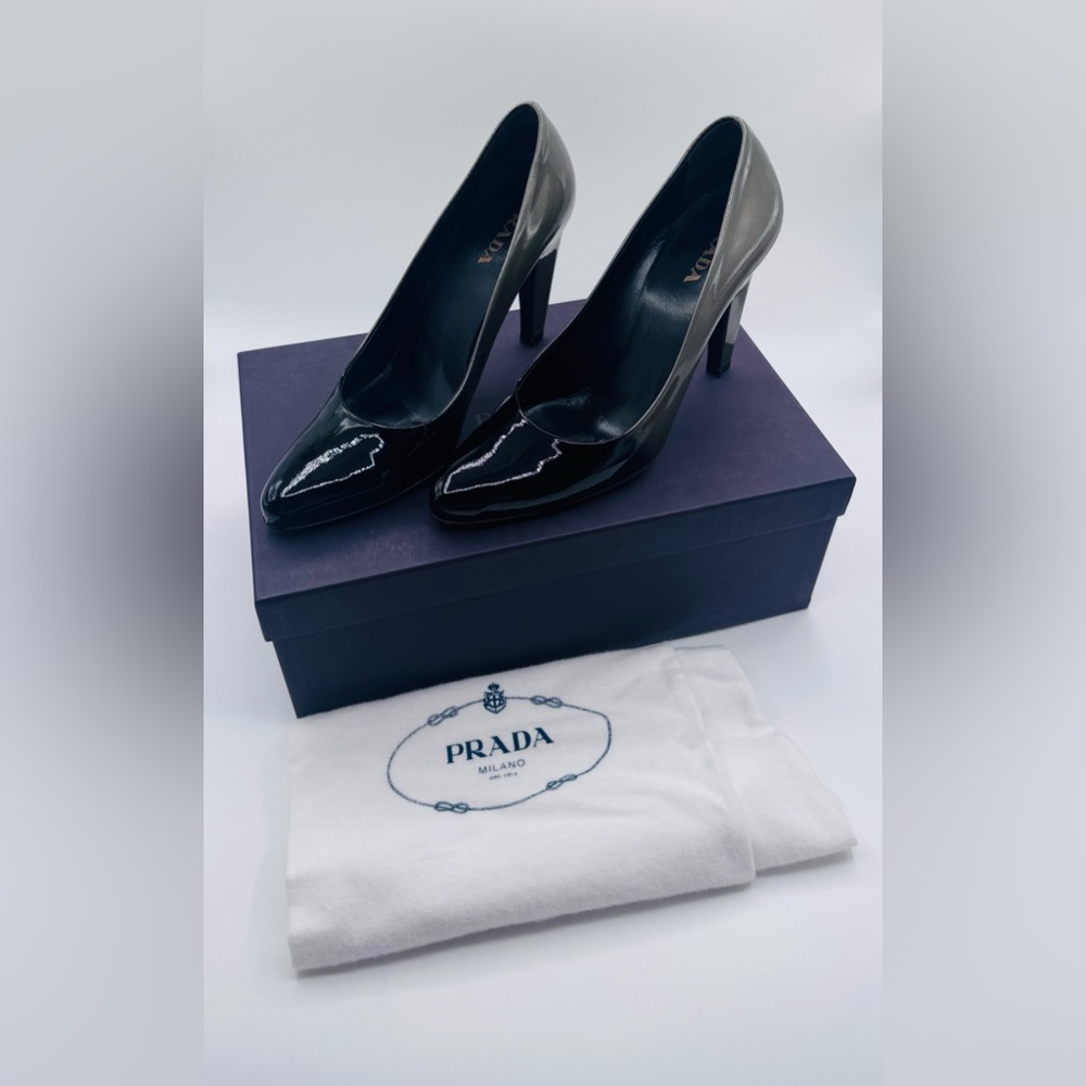 Prada Black & Grey Leather Heels | New in Box with Dustbags | EU 40